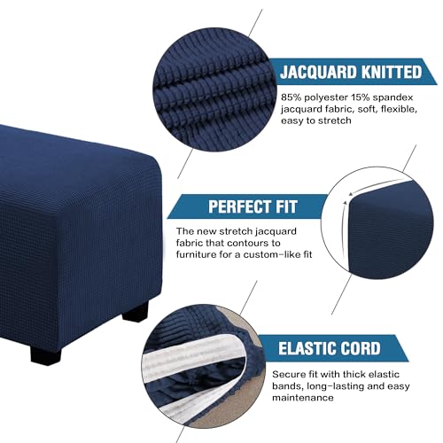 H.VERSAILTEX Ottoman Cover Slipcover Rectangle Fit Length 29"-34" Footrest Sofa Slipcovers Stool Cover Footstool Protector Covers Feature Stretch Thick Soft Jacquard Fabric Removable Washable - Navy - color: Navy, size: Rectangle-Large