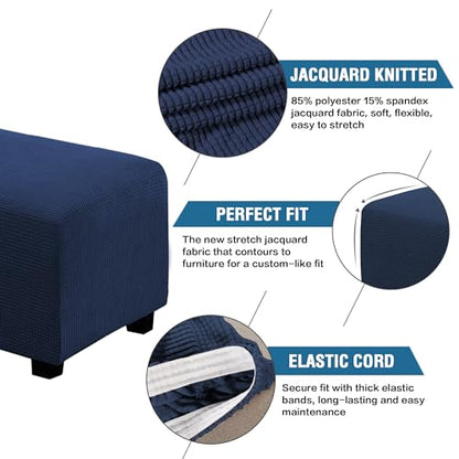 H.VERSAILTEX Ottoman Cover Slipcover Rectangle Fit Length 29"-34" Footrest Sofa Slipcovers Stool Cover Footstool Protector Covers Feature Stretch Thick Soft Jacquard Fabric Removable Washable - Navy - color: Navy, size: Rectangle-Large