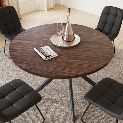 HIPIHOM 45.3 Inch Round Dining Table Set for 4, Mid Century Modern MDF Coffee Set for Dining Room Kitchen Apartment (Dark Walnut Table + 4 U-Shaped Black Chairs) - color: Walnut Table+4 Black Chairs U-shaped