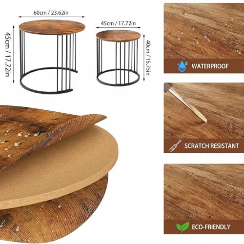 Nesting Side Tables Round Set of 2, Solid Wood End Tables Narrow with Storage Industrial Small Bedside Table Night Stand for Living Room, Bedroom, Sofa