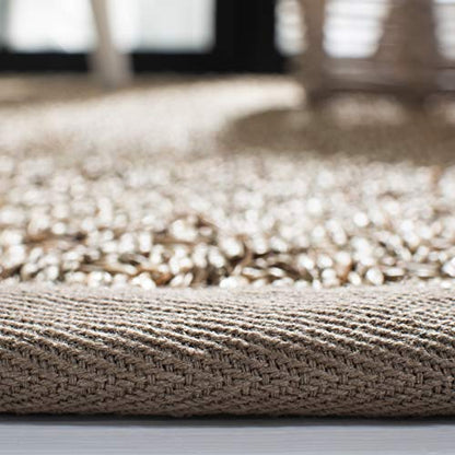 SAFAVIEH Area Rug 5' Round - Natural Fiber Collection - Natural & Grey, Seagrass, Basketweave Pattern with Border (NF114P) - color: Natural/Grey, size: 5' (Round)