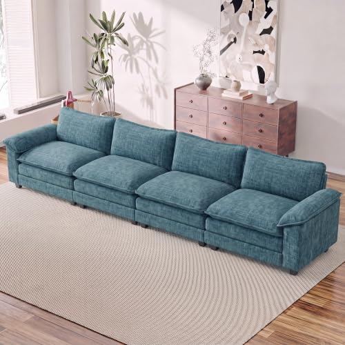 Homall 158.6" Cloud Couch, Modular Sectional Sofa, Dark Blue | Comfy Chenille, Double Layer Cushions, 4 Seat, Sturdy Frame, High-Density Foam, Easy Assembly, Oversized Sofa for Living Room - color: Dark Blue, size: Linear Sofa