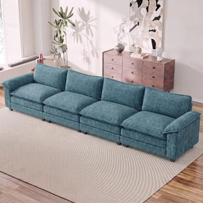 Homall 158.6" Cloud Couch, Modular Sectional Sofa, Dark Blue | Comfy Chenille, Double Layer Cushions, 4 Seat, Sturdy Frame, High-Density Foam, Easy Assembly, Oversized Sofa for Living Room - color: Dark Blue, size: Linear Sofa