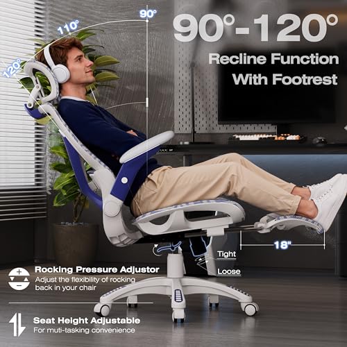 X100 Ergonomic Mesh Office Chair with Footrest, Big and Tall Home Desk Chair with 5D Flip-Up Arms, Adjustable 3D Lumbar Support, Gaming & Executive Computer Chair (Cybernetic Pulse) - color: Cybernetic Pulse