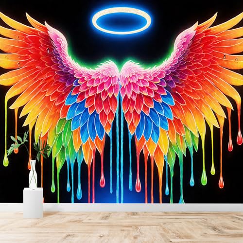 Custom Size Wall Sticker Murals Angel Wings & Glowing Halo Removable Self-Adhesive Large Photo Wallpaper for Living Room, Bedroom and Office