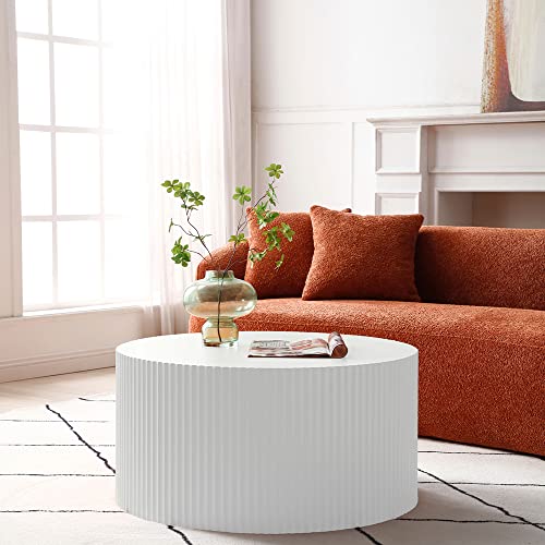 Nesting Coffee Table Set of 2, Modern Round Coffee Table End Table Set for Living Room, Wood Circle Drum Side Table,White - color: White
