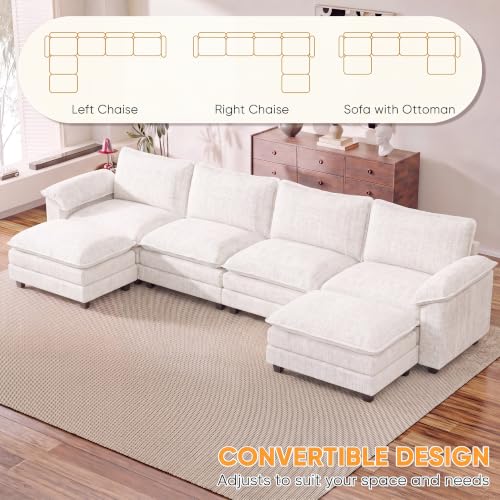 Homall 158.6" U-Shaped Cloud Couch, Modular Sectional Sofa for Living Room | Soft Chenille, 2 Movable Ottoman, Double Layer Cushion, 4 Seat, Sturdy Frame, High-Density Foam, Easy Assembly, White - color: White, size: U Shaped Sofa