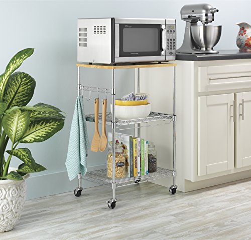 Whitmor Supreme Microwave Cart with Locking Wheels - Chrome with Food Safe Cutting Board 16 x 22.5 x 34 inches - size: 16 x 22.5 x 34 inches