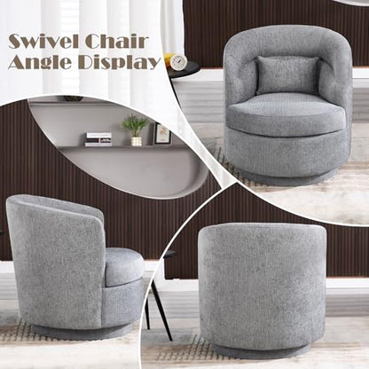 Swivel Accent Chair Set of 2, 360 Degree Round Swivel Barrel Chair with Pillow, Upholstered Comfy Barrel Armchair Single Club Sofa Chair for Living Room, Bedroom, Reading Room,Dark Grey - color: Dark Grey-set of 2