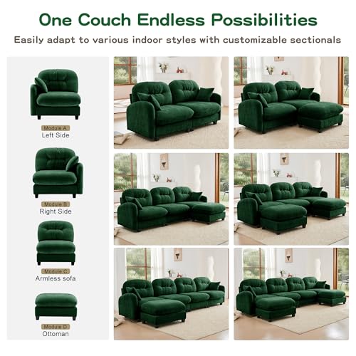 Modular Loveseat Sofa Mini Couch with Premium Chenille Fabric and Tufted Pleated Backrest Flexible Small Couch for Bedroom and Living Room Ergonomic 2-Seater Sofa for Adults and Compact Spaces (Green) | Sturdy & Durable - color: Green