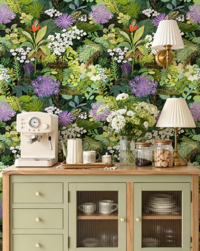 Peel and Stick Wallpaper Floral Renter Friendly Wallpaper | Stick On Removable Boho Leaf Contact Paper Tropical Rainforest Wallpaper for Kitchen Wall Decor,17.5 x 118 in