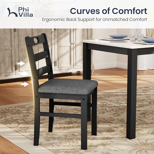 PHI VILLA Dining Table Set for 4, Marble Design Kitchen Table and Chairs | Marble Tabletop, Solid Rubber Wood, Padded Cushion Chairs, Space Saving, Easy Assembly, White Marble&Gray - color: Venatino White Marble&gray