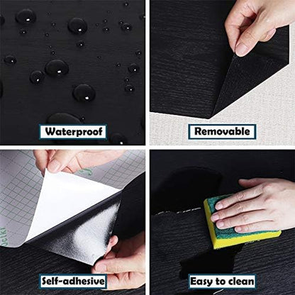 tiltil Black Wood Peel and Stick Wallpaper Wood Contact Paper 17.7" × 393" | Self-Adhesive Wallpaper Removable Waterproof Wall Paper Vinyl for Countertop Furniture Kitchen Countertop Easy to Clean - size: 17.7" x 393"