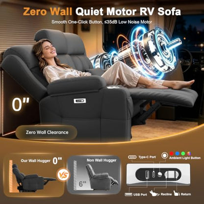 Home Theater Seating, Power Loveseat Recliner Sofa with Massage & Heat | Wall Hugger Reclining Loveseat with USB, RV Couch with LED Lights, Flip Backrest, Cup Holders for Movie Theater, Gaming Room - color: Pebbled Dark Gray, size: 72" - 2 Seats