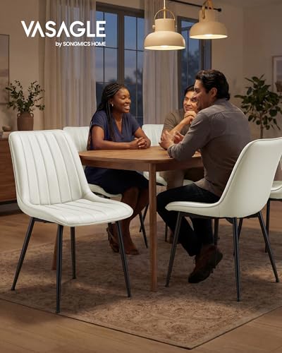 VASAGLE Dining Chairs Set of 2, Upholstered Kitchen Chairs, Synthetic Leather, Max. Load 264 lb, Steel Legs, Curved Backrest, for Dining Room, Cloud White and Ink Black ULDC090WH02 - color: Cloud White + Ink Black, size: Set of 2