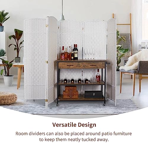 8 Panel Room Divider, 6 FT Wide Folding Screen Room Divider, Off White | Double Hinged Folding Screen Room Dividers for Patio Privacy - color: Off White, size: 8 Panels