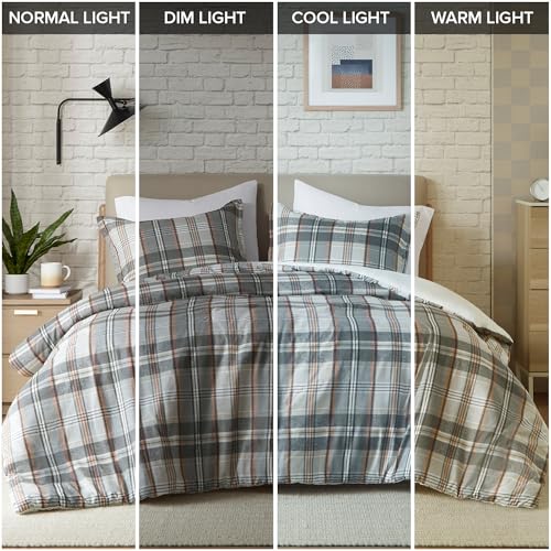 Intelligent Design Plaid Lodge Modern Tan/Gray Queen Duvet Cover Set, 3pc | Bedding Full Size, Girls Bedroom, Casual, Lightweight, All-Season, Machine Washable, Easy Care, Cozy, Breathable - color: Tan/Gray, size: F/Q Duvet Cover