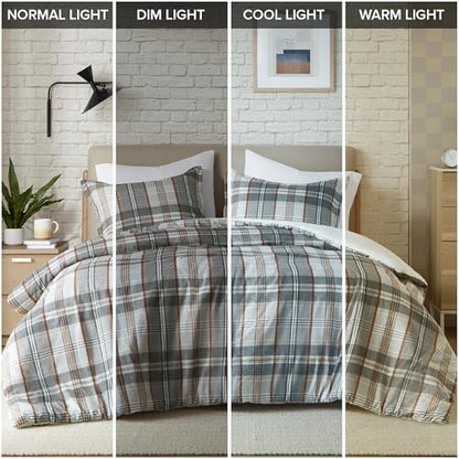 Intelligent Design Plaid Lodge Modern Tan/Gray Queen Duvet Cover Set, 3pc | Bedding Full Size, Girls Bedroom, Casual, Lightweight, All-Season, Machine Washable, Easy Care, Cozy, Breathable - color: Tan/Gray, size: F/Q Duvet Cover