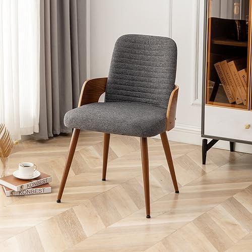 Dining Room Chairs Set of 2,Mid Century Modern Kitchen Chairs,Upholstered Accent Chairs,Metal Legs Wooden Desk Chairs,Armless and No Wheels for Kitchen Dining Living Room,Gray Fabric - color: Gray Fabric, size: Set of 2