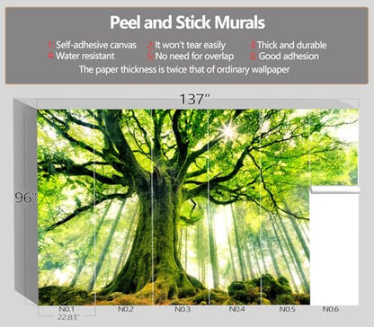 XMPMBM-Peel and Stick Forest Theme Wallpaper Green Tree wall Mural | Thick and tear-resistant,Will not be damaged during repositioning,Living Room Bathroom,Bedroom wallpaper.L-137"X96" - color: M05, size: 137"x96"