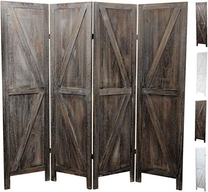 Premium Home 4-Panel Room Divider – Rustic Brown Barn Door, K Pattern Folding Privacy Screen, Partition Wall - color: Barnwood Brown - K Pattern - 4 Panel