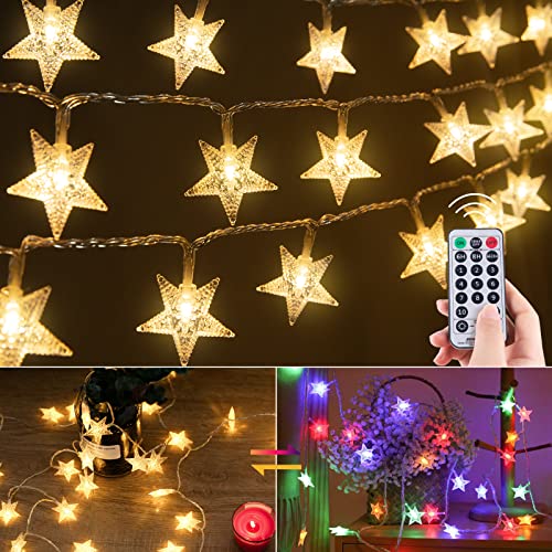 Minetom Star String Lights - color: Warm White + Multicolor - 33ft