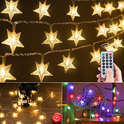 Minetom Star String Lights - color: Warm White + Multicolor - 33ft