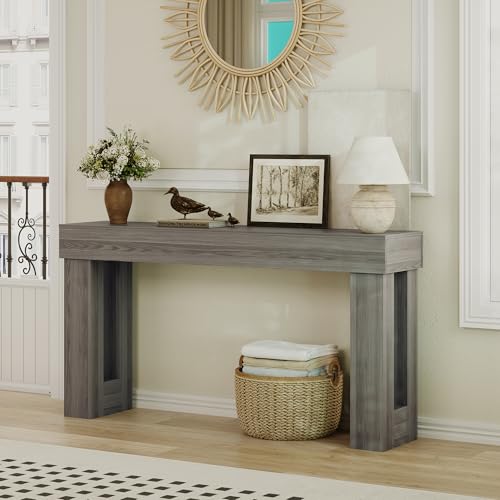 Apicizon 63" Long Console Table for Entryway with LED Light, Farmhouse Wooden Sofa Table Behind Couch, Narrow Entry Way Table for Living Room, Hallway, Entrance, Foyer, Grey - color: Grey