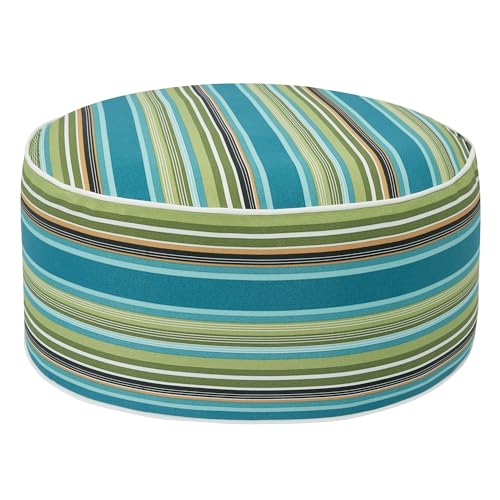 FUNHOME Inflatable Stool Ottoman Footrest with Handle D20 xH9-Green Stripe | Indoor Outdoor Footrest Seat, Water-Repellent, Footstool Pouf for Home Patio Garden and Camping Use - color: Green Stripe