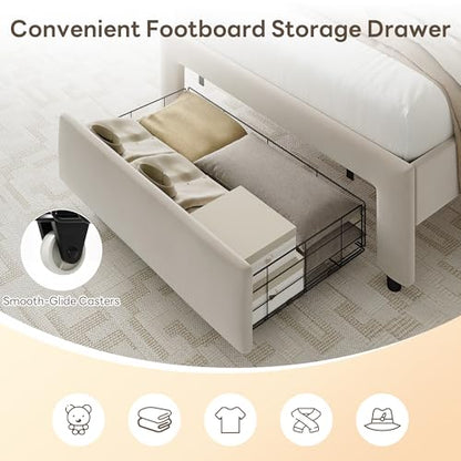 LIKIMIO Twin XL Bed Frames with Storage Drawer, Lights & Charging Station | Upholstered Modern Platform Bed, XL Twin Bed Frame with Headboard, No Box Spring Needed, Easy Assembly, Noise-Free, White - size: Twin XL