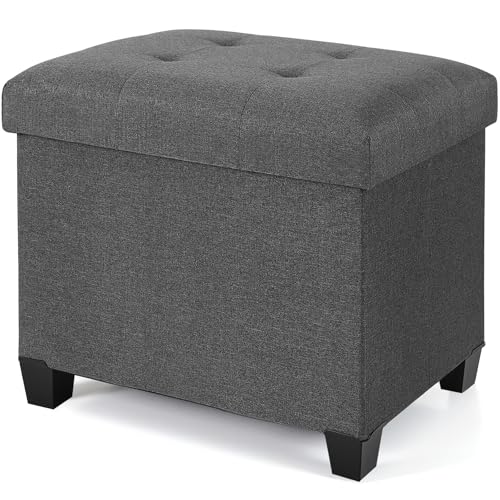 Ottoman with Storage, Rectangular Storage Ottoman, Linen Ottomans with Legs for Living Room Bedroom Dorm, 23.6" D x 17.7" W x 19.9" H, Grey - color: Grey, size: 23.6"D x 17.7"W x 19.9"H