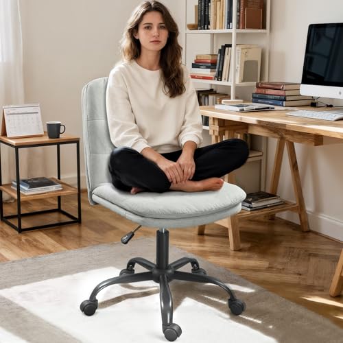 Home Office Desk Chair Comfy - Armless Criss Cross Chair with Wheels Vanity Chair Office Chairs Rolling Swivel Height Adjustable for Adults - Light Grey - color: Light Grey