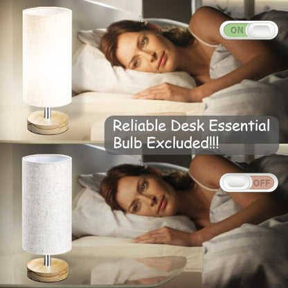 Bedside Table Lamps, Table Lamp for Bedroom, Lamps for Night Stands with Linen Lampshades, Small Table Lamp for Living Room, Office (Bulb Excluded) (Wood) - color: Wood