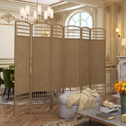 HOMCOM 6 Panel Room Divider, Folding Privacy Screen, 5.6', Natural | Room Separator, Wave Fiber Freestanding Partition Wall Divider - color: Natural, size: 6 Panel