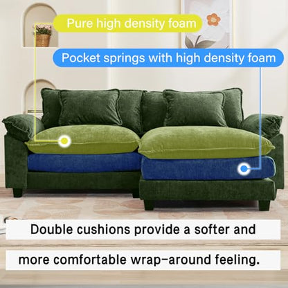86" Modular Sectional Sofa, Comfy Deep Cloud Couch with Ottoman | L-Shaped Couches for Living Room, Modular Couch, Deep and Wide Seat, Chenille Sofa Sleeper with Throw Pillows, Green - color: Green, size: 86 Inch L