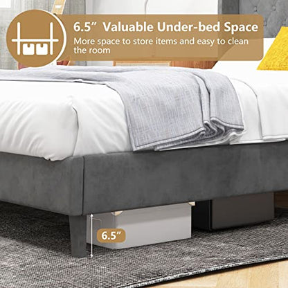 Upholstered Full Bed Frame w/Wood Slats & Noise-Free EVA Foam | Low Velvet Mattress Foundation, Button Tufted Wingback Headboard, No Box Spring Needed, Double Platform Bed Frame Full Size - size: Full