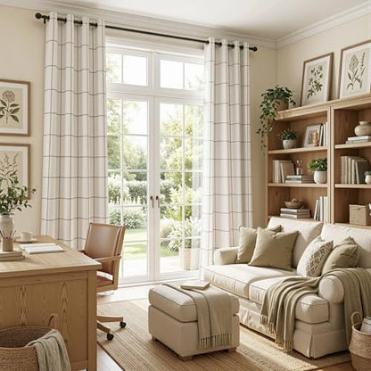MYSKY HOME 100% Blackout Plaid Linen Farmhouse Curtains 72 Inch Length 2 Panels Set Double Layer Thermal Insulated Black Out Checkered Patterned Window Treatment, 2 Pcs, 52" Wide Each Panel, Brown - color: Brown, size: 52"W x 72"L (Pack of 2)