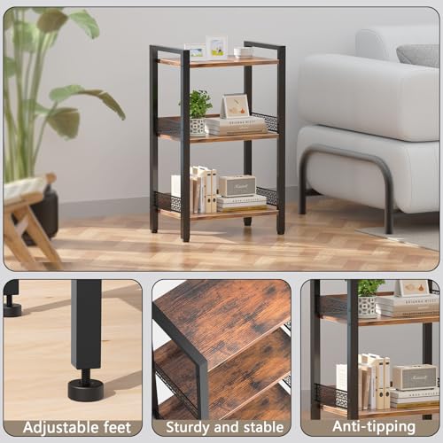 3-Tier Book Shelf, Bookcase with a Back Panel, Storage Shelves for Bedroom, Living Room & Home Storage (Brown Black) - color: Brown Black