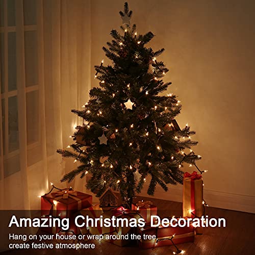 ODEETRONIC Steady & Blink Clear Lights, 21.63ft 100 Count Incandescent Christmas Lights, UL Certified Connectable Tree Light Warm White, 2 Mode Mini Light for Indoor Outdoor Xmas Party, Brown Wire | Steady & blink; Waterproof; UL certified connectable plu