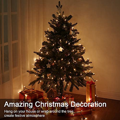 ODEETRONIC Steady & Blink Clear Lights, 21.63ft 100 Count Incandescent Christmas Lights, UL Certified Connectable Tree Light Warm White, 2 Mode Mini Light for Indoor Outdoor Xmas Party, Brown Wire | Steady & blink; Waterproof; UL certified connectable plu