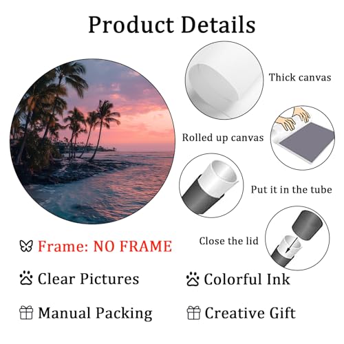 Pink Palm Tree Canvas Wall Art Coconut Tree Painting Tropical Plant Artwork Coastal Botanical Prints Pink Sky Poster Sunrise Sunset Picture Cute Preppy Summer Pictures for Home Room 16x24in Frameless - color: C5Unframed