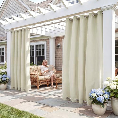 RYB HOME 2 Panels Windproof Patio Curtains Weighted Curtains Blackout Weatherproof Panels Thermal Insulated Privacy Drapes for Porch Backyard Sliding Door, Beige, Wide 52 x Long 84 inches | Weatherproof Panels Thermal Insulated, Privacy Drapes for Porch B