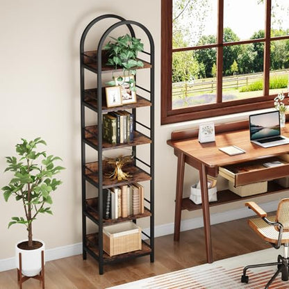 Tribesigns 78.7" Tall Bookcase, 6-Tier Slim Bookshelf, Narrow Book Shelf with Metal Frame, Industrial Bookcase for Living Room, Study, Bedroom, Rustic Brown - color: Rustic Brown
