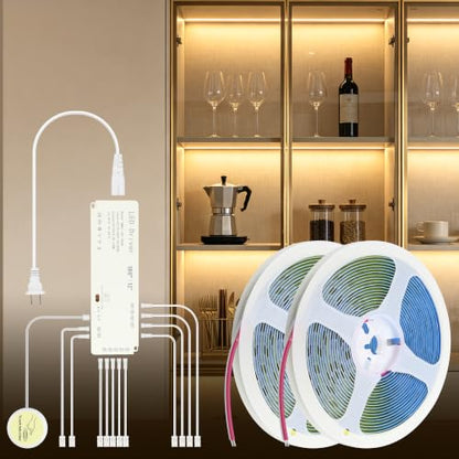 Warm White Under Shelf Lights Strip with Hand-Sweep On/Off 32.8FT 12V 3000K | 2 Rolls of 16.4ft 100W,Self-Adhesive Dimmable COB LED Strips Light,Cuttable DIY Shelf Lighting for Bookshelf Pantry Closet - color: Warm White, size: 10M