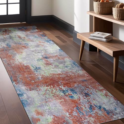 Non Slip Rugs 2x7 Modern Abstract Easy Silk Rubber Backing Soft Runner Rug for Hallways Easy to Clean Non Shedding Kitchen for Laundry Room Indoor Area Carpet (Brick - Gray, 2x7) - color: Brick, size: 2'2" x 7' (Rectangular)
