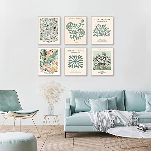 Sage Green Wall Art Decor, Abstract Matisse Wall Art Exhibition Posters, Minimalist Flower Market Wall Art Prints, Sage Green Room Decor（8x10inch, Unframed) - color: Sage Green Wall Art, size: 8x10 inch