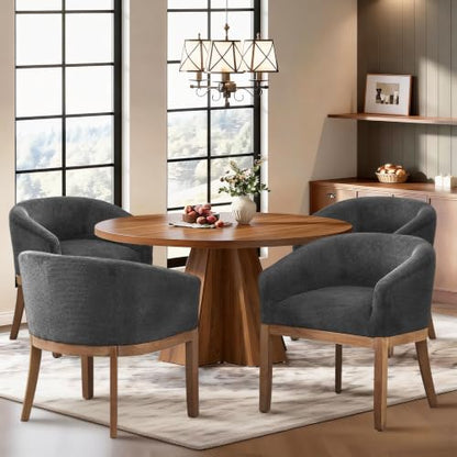 Modern Upholstered Barrel Dining Chair Set of 4, Natural Hardwood Frame, Farmhouse Linen Chairs for Dining Room, Kitchen(Charcoal) - color: Black (Charcoal), size: Set of 4