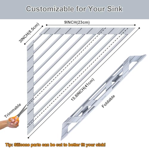 HANZENMA Triangular Sink Rack, Multi-Functional Rack Above the countertop, Foldable Sink Drying mat, Heat-Resistant, Non-Slip, and Rust-Proof Dish Rack (Gray) - color: Gray, size: Triangle: 15.8" x 9"