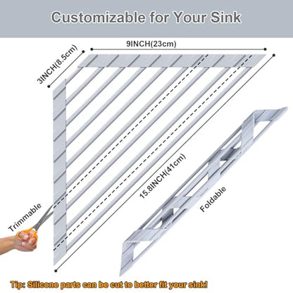 HANZENMA Triangular Sink Rack, Multi-Functional Rack Above the countertop, Foldable Sink Drying mat, Heat-Resistant, Non-Slip, and Rust-Proof Dish Rack (Gray) - color: Gray, size: Triangle: 15.8" x 9"