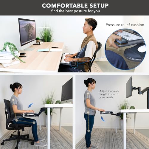 Mount-It! Under Desk Keyboard Tray, Adjustable Slide-Out Keyboard, Blue | With Mouse Platform, 20.5" W × 11" D, Ergonomic Wrist Rest, Tilt & Swivel, Heavy-Duty Bolt-On Keyboard Drawer for Home Office - color: Blue